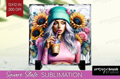 Floral Girl Slate PNG - Coffee Lover Square Slate Product Image 1