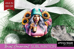 Floral Girl Ornament PNG - Coffee Lover PNG Sublimation Product Image 1