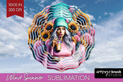 Floral Girl Wind Spinner Sublimation PNG - Coffee Lover Product Image 1