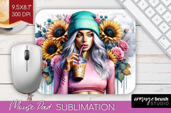 Floral Girl Mouse Pad Sublimation - Coffee Lover Mousepad Product Image 1