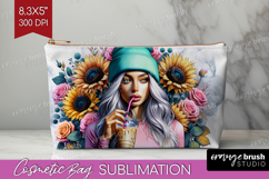Floral Girl Cosmetic Bag - Coffee Lover Makeup Bag PNG Product Image 1
