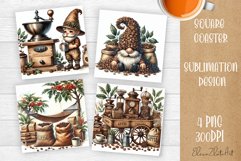 Coffee gnome | 4 square coaster sublimation designs Product Image 1