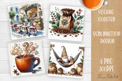 Coffee gnome | 4 square coaster sublimation designs Product Image 1