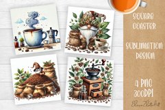 Coffee gnome | 4 square coaster sublimation designs Product Image 1