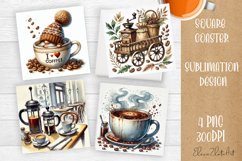 Coffee gnome | 4 square coaster sublimation designs Product Image 1