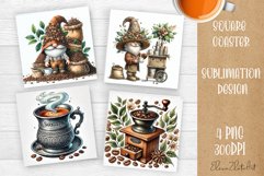 Coffee gnome | 4 square coaster sublimation designs Product Image 1