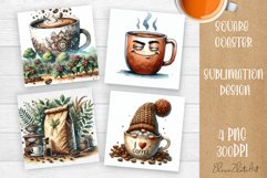 Coffee gnome | 4 square coaster sublimation designs Product Image 1