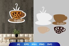 Coffee Cup Layered Template for Wooden Wall Decoration Product Image 1