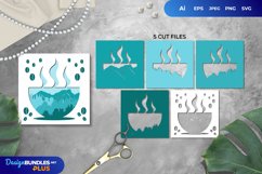 3D Papercut Hot Coffee with Mountain View Layered Template Product Image 1