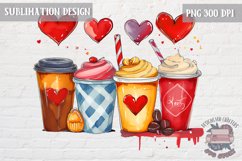 Valentine's Coffee PNG Sublimation design Latte Love Hearts Product Image 1