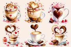 Indulge in cozy moments with our Coffee Love watercolor clipart set! Each illustration features charming coffee cups adorned with hearts and chocolate accents, perfect for adding warmth and sweetness to your designs, invitations, and social media posts. 