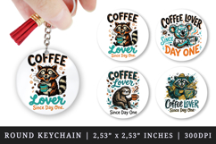 Coffee lover round keychain pintable sublimation design png Product Image 1
