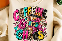 Caffeine & Chaos PNG | Leopard Coffee Cup Retro Sublimation Product Image 1