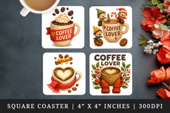 Coffee Lover square coaster sublimation, coasters design Product Image 1