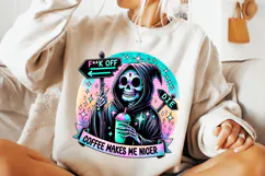 Coffee Makes Me Nicer PNG, Grim Reaper, Funny Skeleton PNG Product Image 1