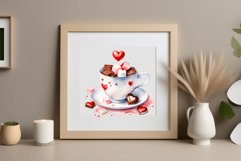 Watercolor clipart valentines day coffee mug or chocolate with hearts  on clear background. Romantic and flavorful illustration. High resolution and perfect quality for printing and sublimation.