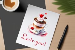 Watercolor clipart valentines day coffee mug or chocolate with hearts  on clear background. Romantic and flavorful illustration. High resolution and perfect quality for printing and sublimation