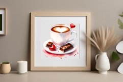 Watercolor clipart valentines day coffee mug or chocolate with hearts  on clear background. Romantic and flavorful illustration. High resolution and perfect quality for printing and sublimation.