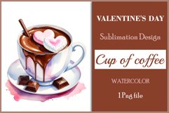 Watercolor clipart valentines day coffee mug or chocolate with hearts  on clear background. Romantic and flavorful illustration. High resolution and perfect quality for printing and sublimation.