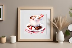 Watercolor clipart valentines day coffee mug or chocolate with hearts  on clear background. Romantic and flavorful illustration. High resolution and perfect quality for printing and sublimation.