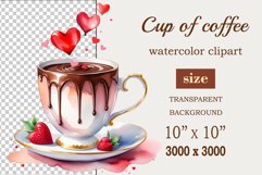 Watercolor clipart valentines day coffee mug or chocolate with hearts  on clear background. Romantic and flavorful illustration. High resolution and perfect quality for printing and sublimation.