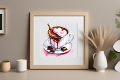 Watercolor clipart valentines day coffee mug or chocolate with hearts  on clear background. Romantic and flavorful illustration. High resolution and perfect quality for printing and sublimation.