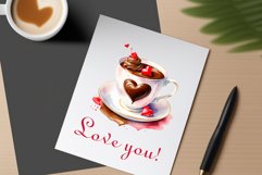 Watercolor clipart valentines day coffee mug or chocolate with hearts  on clear background. Romantic and flavorful illustration. High resolution and perfect quality for printing and sublimation.