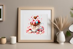 Watercolor clipart valentines day coffee mug or chocolate with hearts  on clear background. Romantic and flavorful illustration. High resolution and perfect quality for printing and sublimation.
