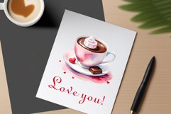Watercolor clipart valentines day coffee mug or chocolate with hearts  on clear background. Romantic and flavorful illustration. High resolution and perfect quality for printing and sublimation.