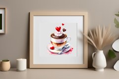 Watercolor clipart valentines day coffee mug or chocolate with hearts  on clear background. Romantic and flavorful illustration. High resolution and perfect quality for printing and sublimation