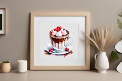 Watercolor clipart valentines day coffee mug or chocolate with hearts  on clear background. Romantic and flavorful illustration. High resolution and perfect quality for printing and sublimation