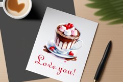 Watercolor clipart valentines day coffee mug or chocolate with hearts  on clear background. Romantic and flavorful illustration. High resolution and perfect quality for printing and sublimation