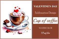 Watercolor clipart valentines day coffee mug or chocolate with hearts  on clear background. Romantic and flavorful illustration. High resolution and perfect quality for printing and sublimation.