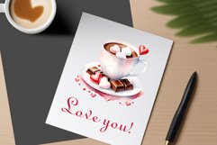 Watercolor clipart valentines day coffee mug or chocolate with hearts  on clear background. Romantic and flavorful illustration. High resolution and perfect quality for printing and sublimation.