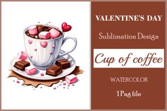 Watercolor clipart valentines day coffee mug or chocolate with hearts  on clear background. Romantic and flavorful illustration. High resolution and perfect quality for printing and sublimation.