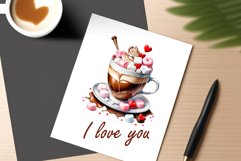 Watercolor clipart valentines day coffee mug or chocolate with hearts  on clear background. Romantic and flavorful illustration. High resolution and perfect quality for printing and sublimation.