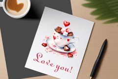 Watercolor clipart valentines day coffee mug or chocolate with hearts  on clear background. Romantic and flavorful illustration. High resolution and perfect quality for printing and sublimation.
