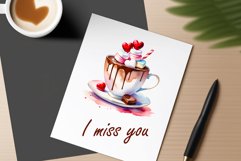 Watercolor clipart valentines day coffee mug or chocolate with hearts  on clear background. Romantic and flavorful illustration. High resolution and perfect quality for printing and sublimation.