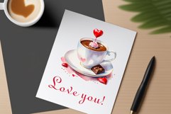 Watercolor clipart valentines day coffee mug or chocolate with hearts  on clear background. Romantic and flavorful illustration. High resolution and perfect quality for printing and sublimation.