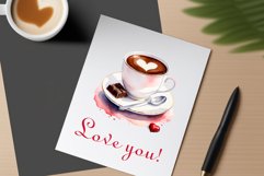 Watercolor clipart valentines day coffee mug or chocolate with hearts  on clear background. Romantic and flavorful illustration. High resolution and perfect quality for printing and sublimation.