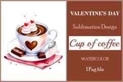 Watercolor clipart valentines day coffee mug or chocolate with hearts  on clear background. Romantic and flavorful illustration. High resolution and perfect quality for printing and sublimation.