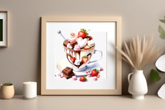 Watercolor clipart valentines day coffee mug or chocolate with hearts  on clear background. Romantic and flavorful illustration. High resolution and perfect quality for printing and sublimation.