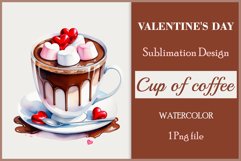 Watercolor clipart valentines day coffee mug or chocolate with hearts  on clear background. Romantic and flavorful illustration. High resolution and perfect quality for printing and sublimation