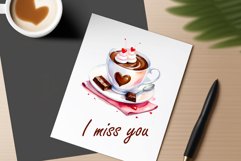 Watercolor clipart valentines day coffee mug or chocolate with hearts  on clear background. Romantic and flavorful illustration. High resolution and perfect quality for printing and sublimation.
