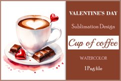 Watercolor clipart valentines day coffee mug or chocolate with hearts  on clear background. Romantic and flavorful illustration. High resolution and perfect quality for printing and sublimation.