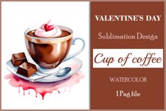 Watercolor clipart valentines day coffee mug or chocolate with hearts  on clear background. Romantic and flavorful illustration. High resolution and perfect quality for printing and sublimation.