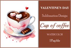 Watercolor clipart valentines day coffee mug or chocolate with hearts  on clear background. Romantic and flavorful illustration. High resolution and perfect quality for printing and sublimation.