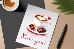 Watercolor clipart valentines day coffee mug or chocolate with hearts  on clear background. Romantic and flavorful illustration. High resolution and perfect quality for printing and sublimation.