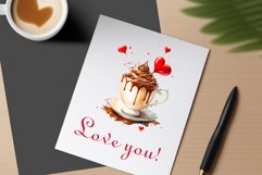Watercolor clipart valentines day coffee mug or chocolate with hearts  on clear background. Romantic and flavorful illustration. High resolution and perfect quality for printing and sublimation.