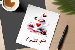 Watercolor clipart valentines day coffee mug or chocolate with hearts  on clear background. Romantic and flavorful illustration. High resolution and perfect quality for printing and sublimation.